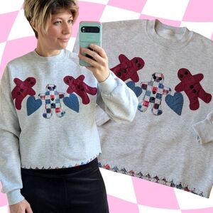 Gingerbread Sweatshirt / Vintage Patchwork Sweatshirt / Grandma Sweatshirt